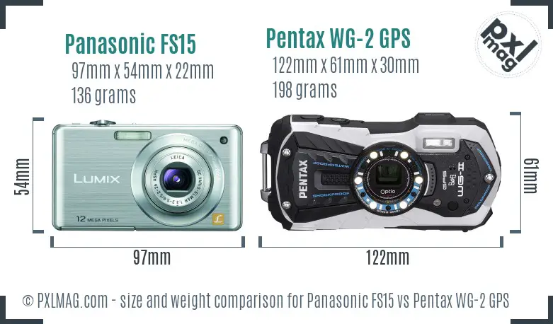 Panasonic FS15 vs Pentax WG-2 GPS size comparison