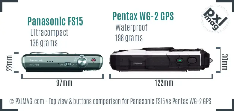 Panasonic FS15 vs Pentax WG-2 GPS top view buttons comparison