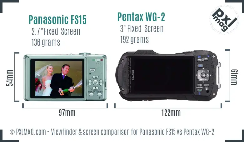Panasonic FS15 vs Pentax WG-2 Screen and Viewfinder comparison