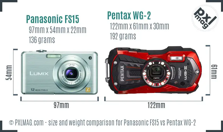 Panasonic FS15 vs Pentax WG-2 size comparison