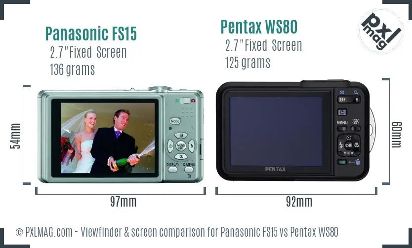 Panasonic FS15 vs Pentax WS80 Screen and Viewfinder comparison