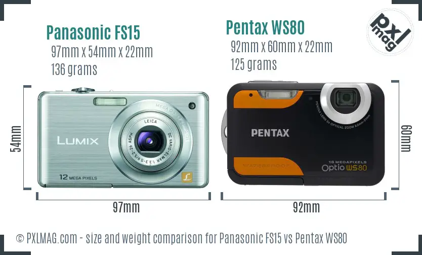 Panasonic FS15 vs Pentax WS80 size comparison