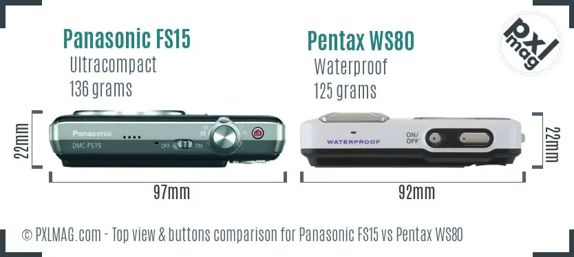 Panasonic FS15 vs Pentax WS80 top view buttons comparison
