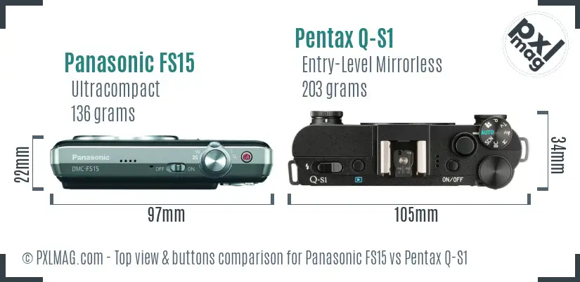 Panasonic FS15 vs Pentax Q-S1 top view buttons comparison