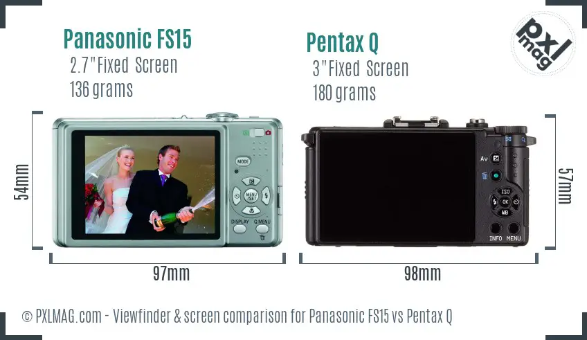 Panasonic FS15 vs Pentax Q Screen and Viewfinder comparison