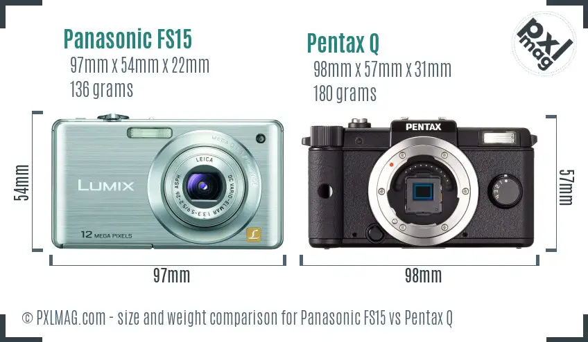 Panasonic FS15 vs Pentax Q size comparison