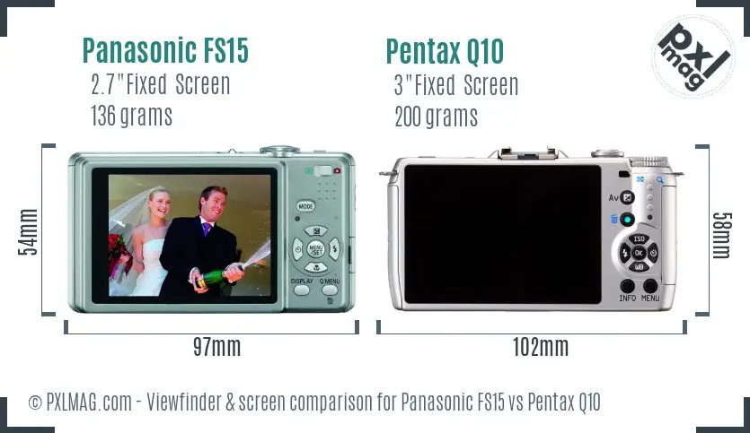 Panasonic FS15 vs Pentax Q10 Screen and Viewfinder comparison