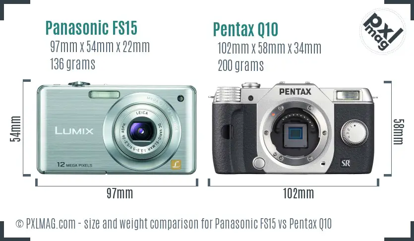 Panasonic FS15 vs Pentax Q10 size comparison