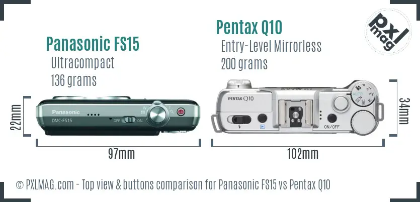 Panasonic FS15 vs Pentax Q10 top view buttons comparison