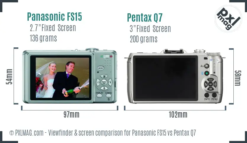 Panasonic FS15 vs Pentax Q7 Screen and Viewfinder comparison