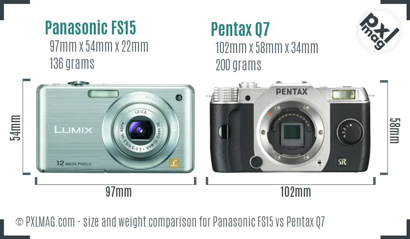 Panasonic FS15 vs Pentax Q7 size comparison