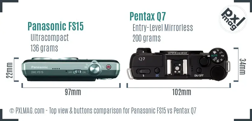 Panasonic FS15 vs Pentax Q7 top view buttons comparison