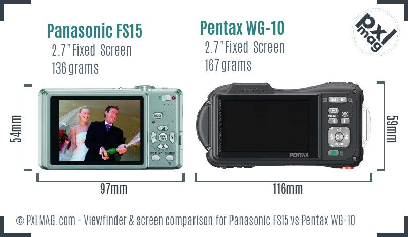 Panasonic FS15 vs Pentax WG-10 Screen and Viewfinder comparison