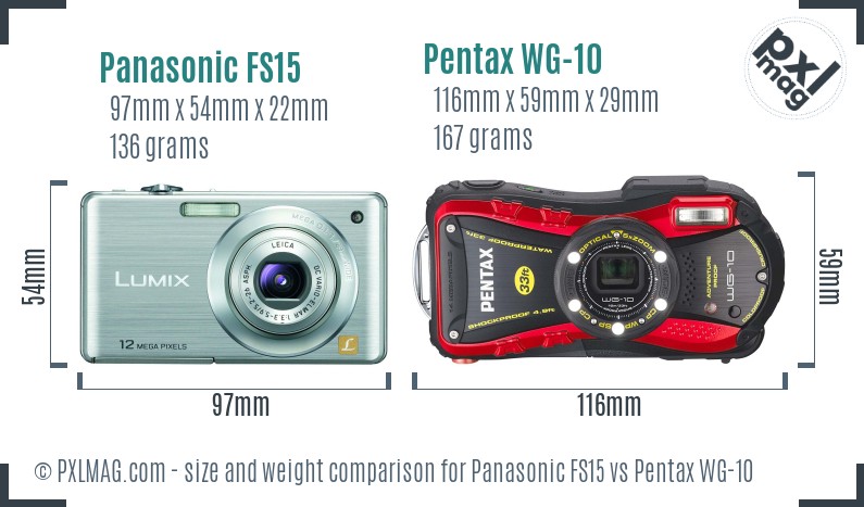 Panasonic FS15 vs Pentax WG-10 size comparison