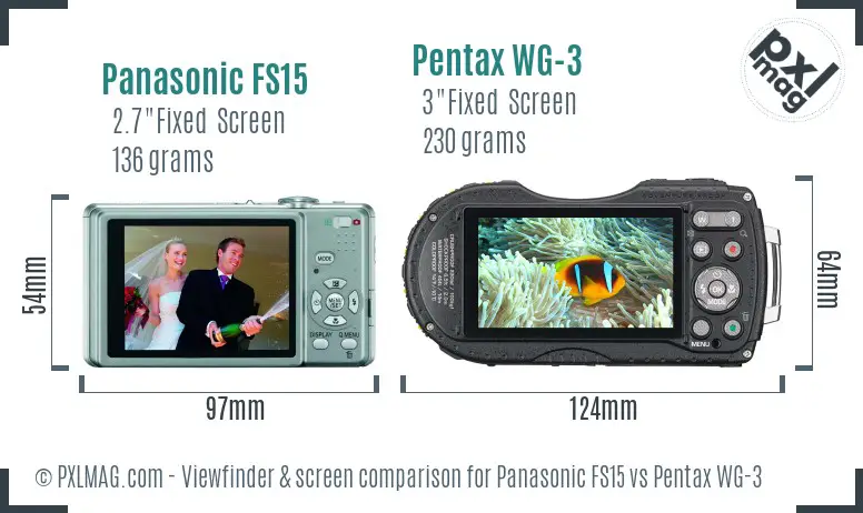 Panasonic FS15 vs Pentax WG-3 Screen and Viewfinder comparison