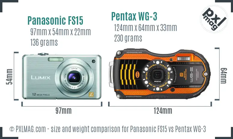 Panasonic FS15 vs Pentax WG-3 size comparison