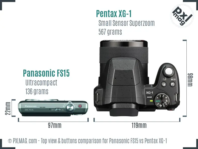 Panasonic FS15 vs Pentax XG-1 top view buttons comparison