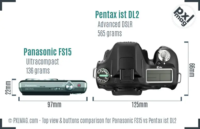 Panasonic FS15 vs Pentax ist DL2 top view buttons comparison