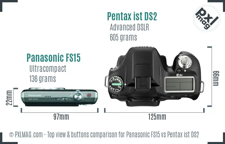 Panasonic FS15 vs Pentax ist DS2 top view buttons comparison