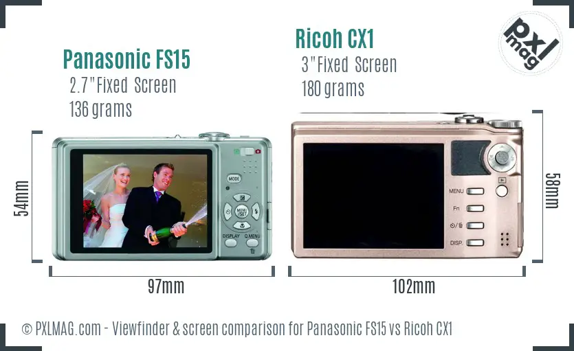 Panasonic FS15 vs Ricoh CX1 Screen and Viewfinder comparison