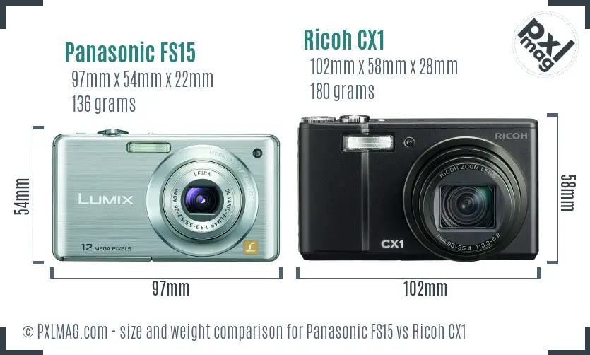 Panasonic FS15 vs Ricoh CX1 size comparison