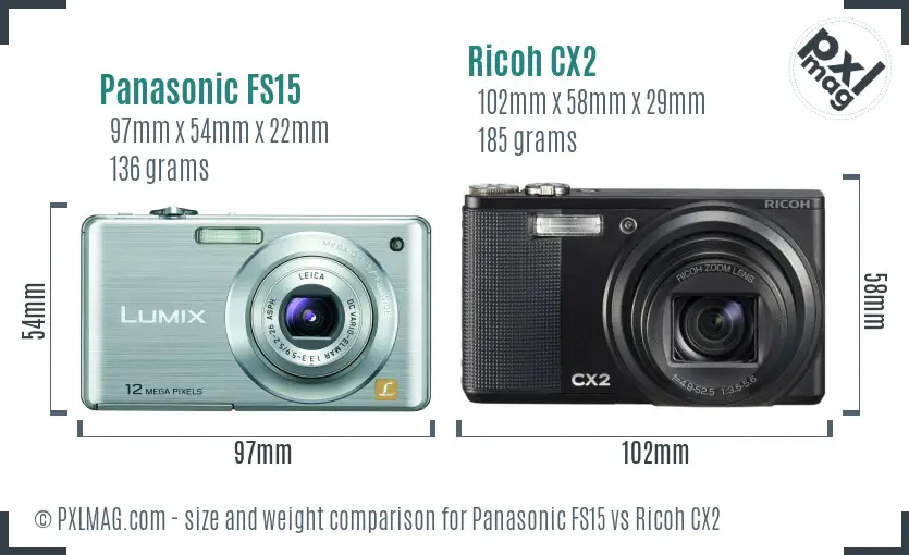 Panasonic FS15 vs Ricoh CX2 size comparison Panasonic FS15 vs Ricoh CX2 size comparison