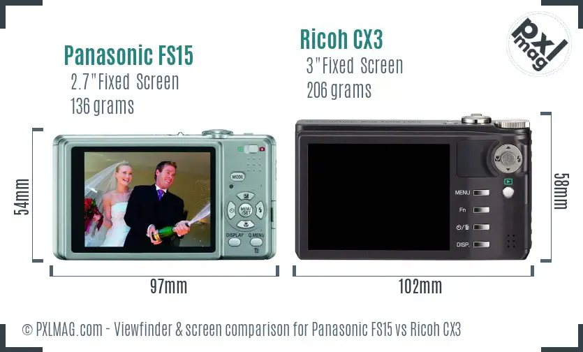 Panasonic FS15 vs Ricoh CX3 Screen and Viewfinder comparison