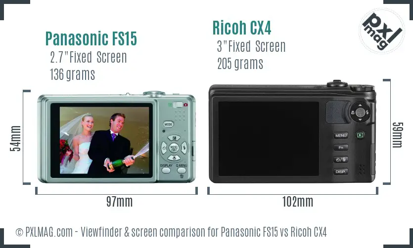 Panasonic FS15 vs Ricoh CX4 Screen and Viewfinder comparison Panasonic FS15 vs Ricoh CX4 Screen and Viewfinder comparison