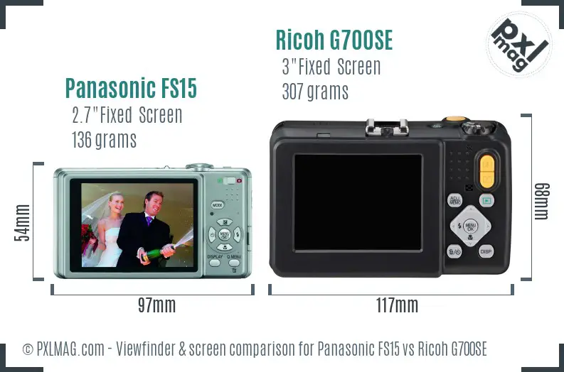 Panasonic FS15 vs Ricoh G700SE Screen and Viewfinder comparison