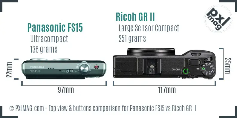 Panasonic FS15 vs Ricoh GR II top view buttons comparison