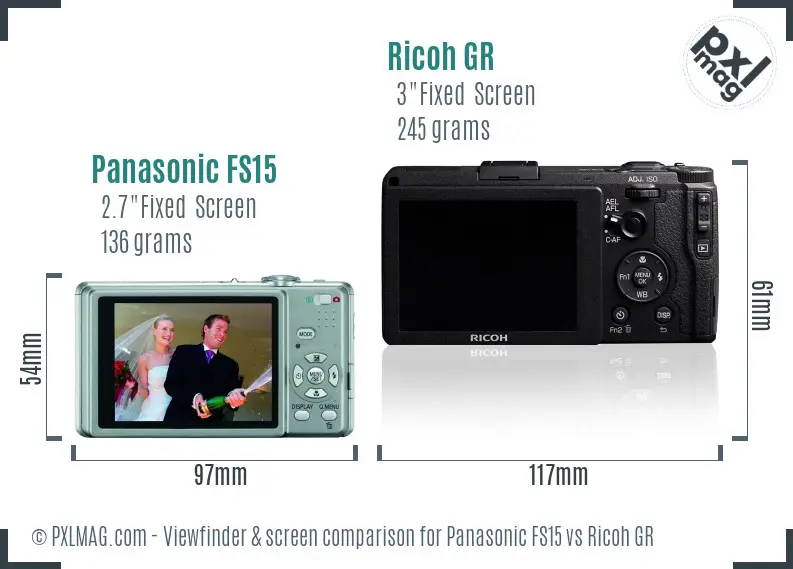 Panasonic FS15 vs Ricoh GR Screen and Viewfinder comparison