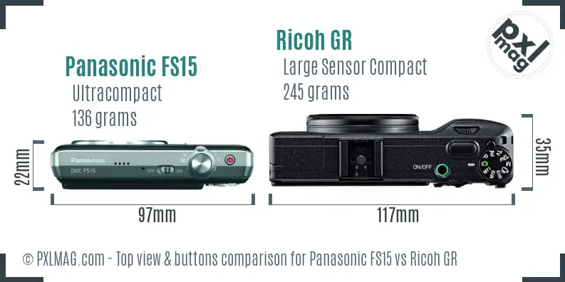 Panasonic FS15 vs Ricoh GR top view buttons comparison