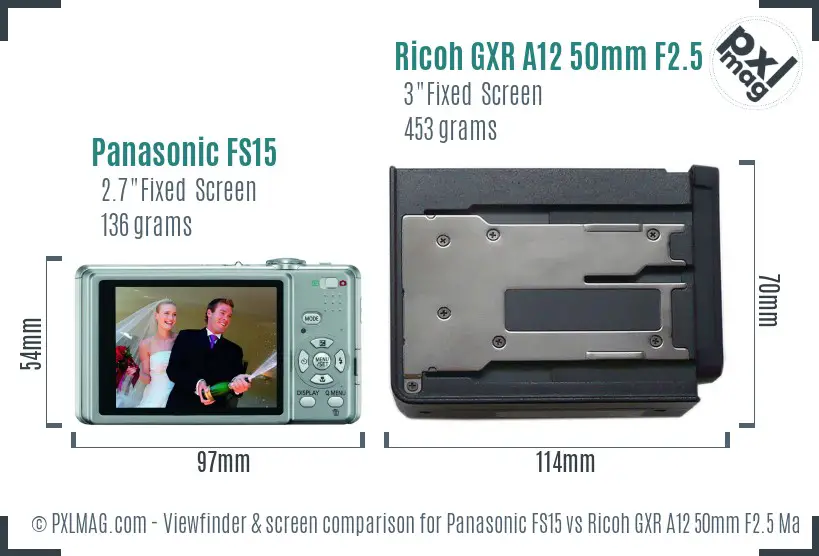 Panasonic FS15 vs Ricoh GXR A12 50mm F2.5 Macro Screen and Viewfinder comparison