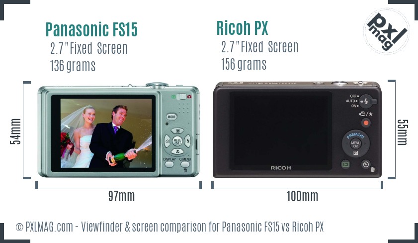 Panasonic FS15 vs Ricoh PX Screen and Viewfinder comparison