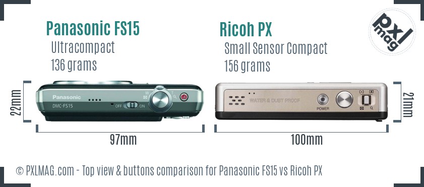Panasonic FS15 vs Ricoh PX top view buttons comparison