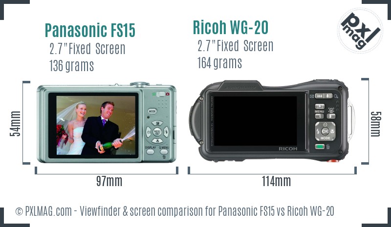 Panasonic FS15 vs Ricoh WG-20 Screen and Viewfinder comparison