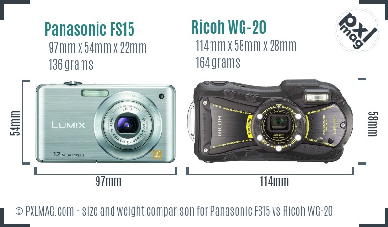 Panasonic FS15 vs Ricoh WG-20 size comparison Panasonic FS15 vs Ricoh WG-20 size comparison