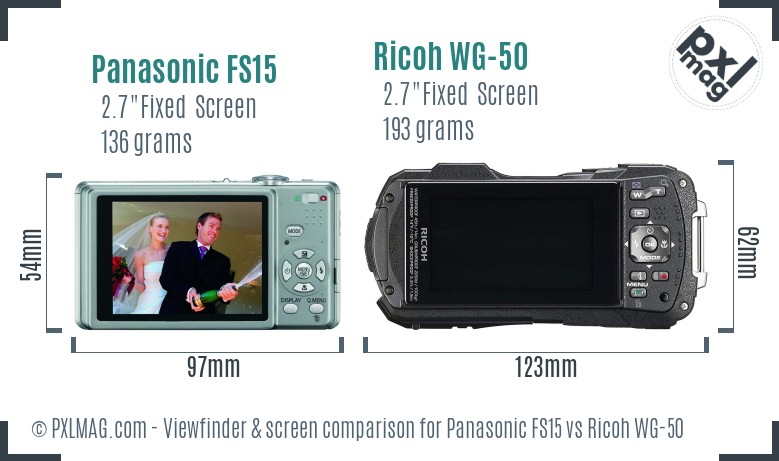 Panasonic FS15 vs Ricoh WG-50 Screen and Viewfinder comparison