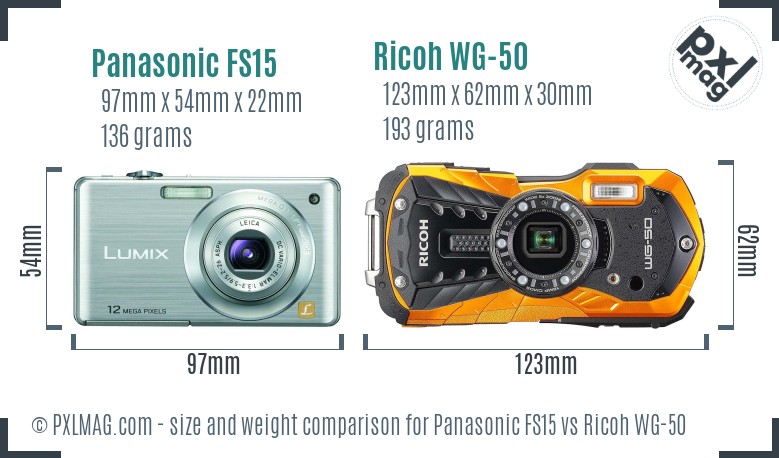 Panasonic FS15 vs Ricoh WG-50 size comparison Panasonic FS15 vs Ricoh WG-50 size comparison