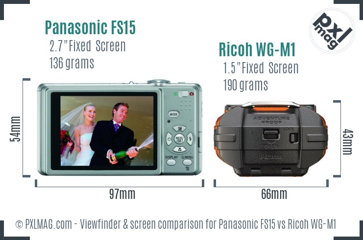 Panasonic FS15 vs Ricoh WG-M1 Screen and Viewfinder comparison