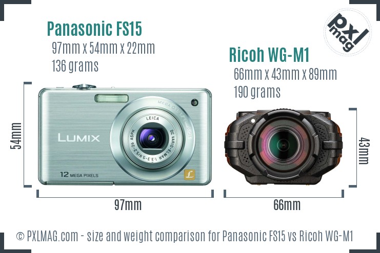 Panasonic FS15 vs Ricoh WG-M1 size comparison Panasonic FS15 vs Ricoh WG-M1 size comparison