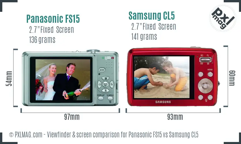 Panasonic FS15 vs Samsung CL5 Screen and Viewfinder comparison