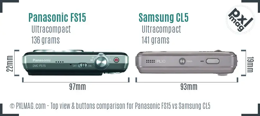 Panasonic FS15 vs Samsung CL5 top view buttons comparison