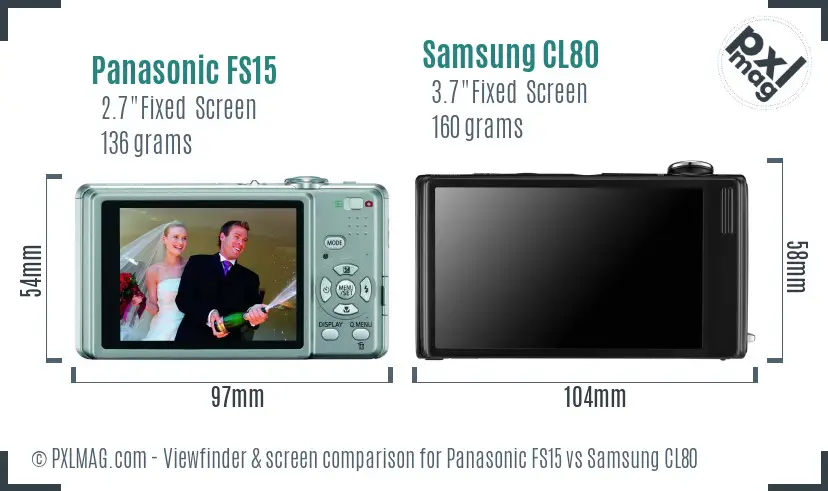 Panasonic FS15 vs Samsung CL80 Screen and Viewfinder comparison