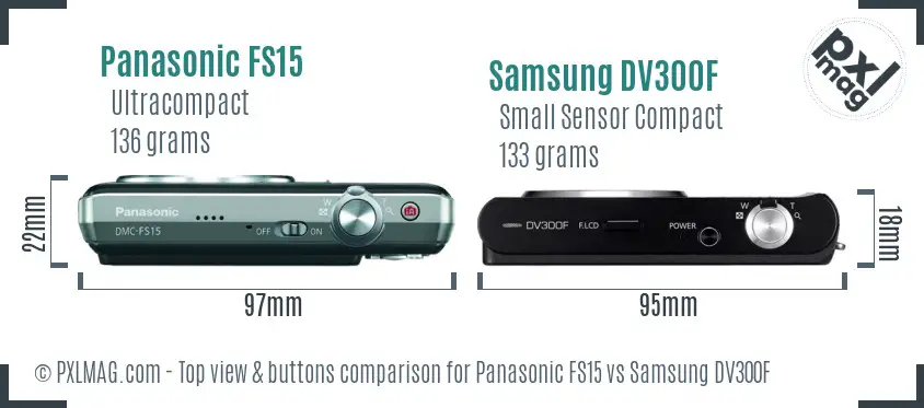 Panasonic FS15 vs Samsung DV300F top view buttons comparison