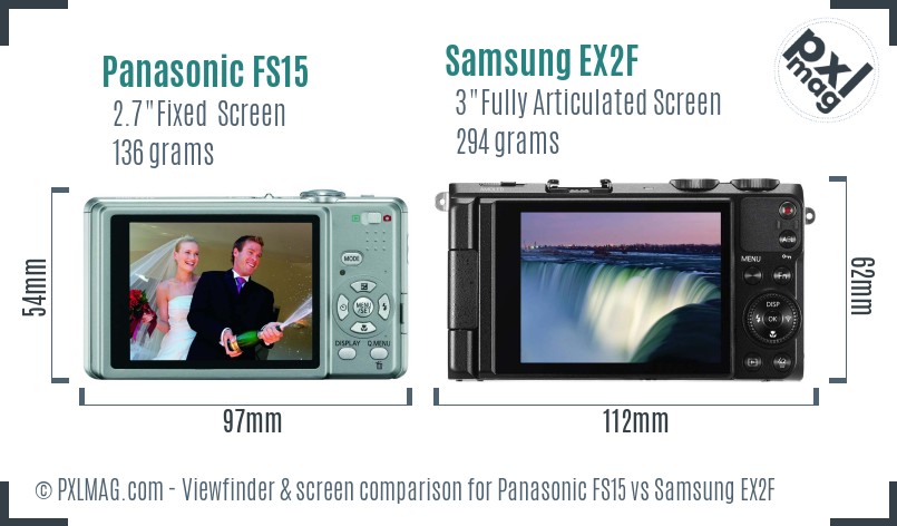 Panasonic FS15 vs Samsung EX2F Screen and Viewfinder comparison