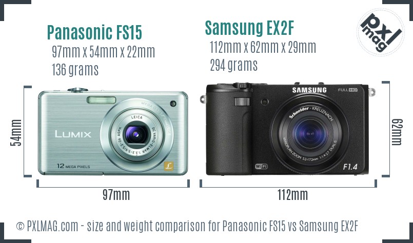 Panasonic FS15 vs Samsung EX2F size comparison