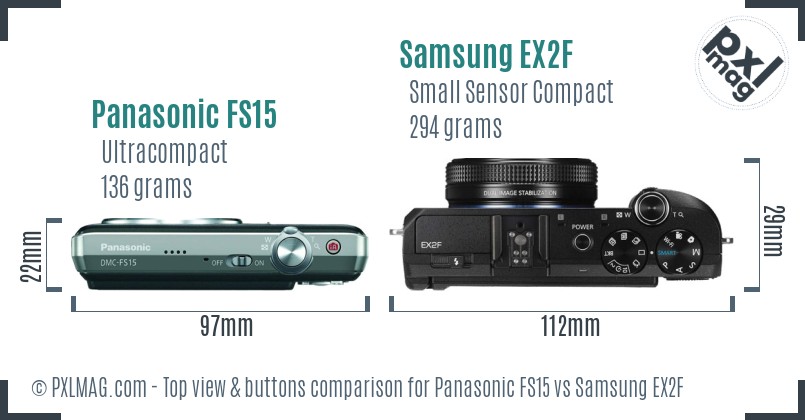 Panasonic FS15 vs Samsung EX2F top view buttons comparison