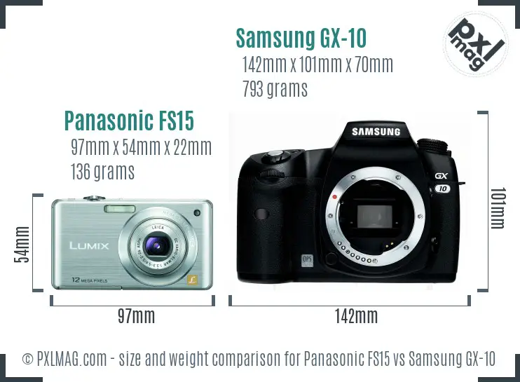 Panasonic FS15 vs Samsung GX-10 size comparison