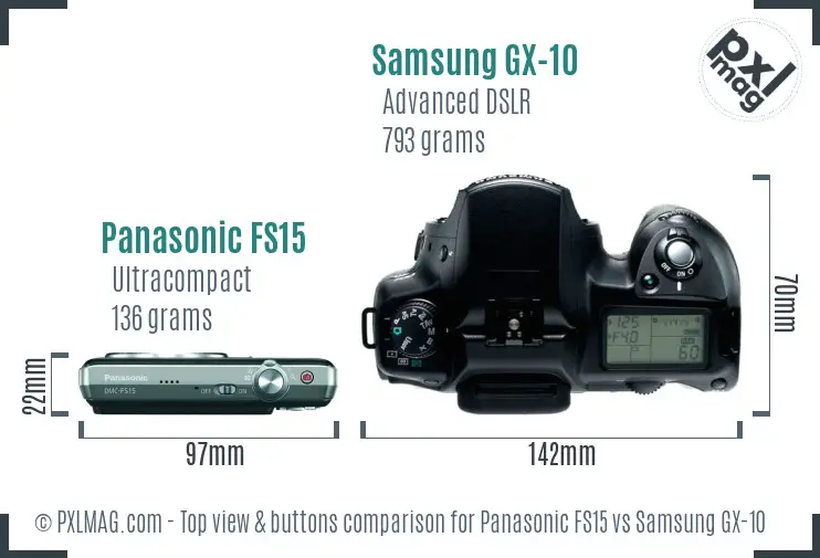 Panasonic FS15 vs Samsung GX-10 top view buttons comparison